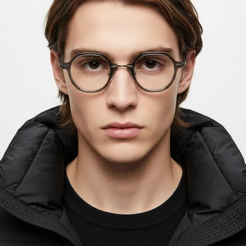 Lunettes ovales en titane gris #BS0218-0197
