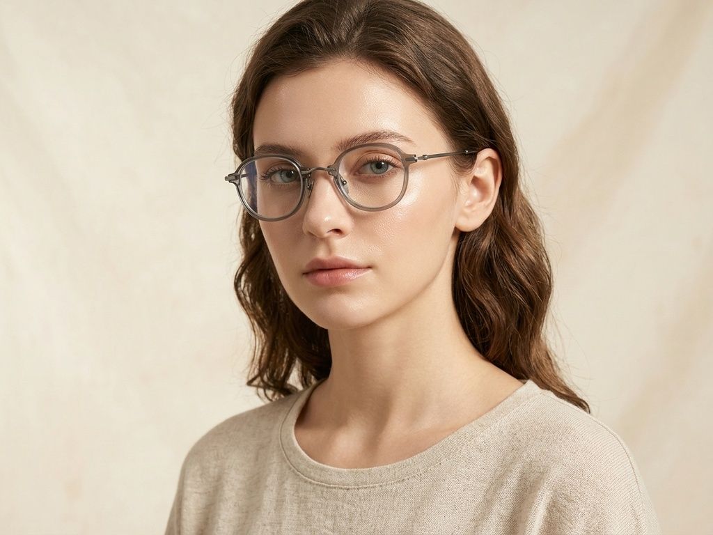 Gafas de titanio gris ovaladas #BS0218-0206