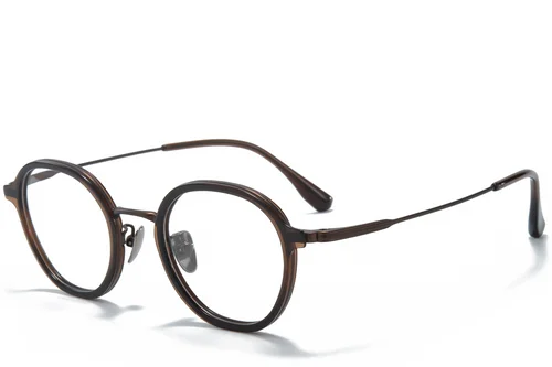 Lunettes ovales en titane brun #BS0218-0211