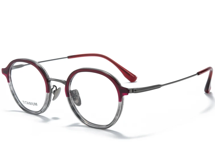 Lunettes ovales en titane rouge #BS0218-0212