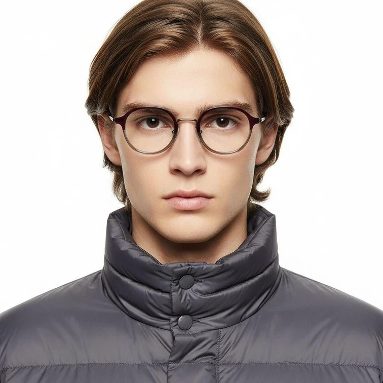 Lunettes ovales en titane rouge #BS0218-0212