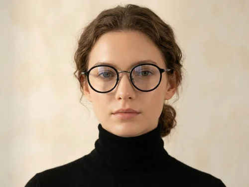 Lunettes ovales en titane noir #BS0218-0213