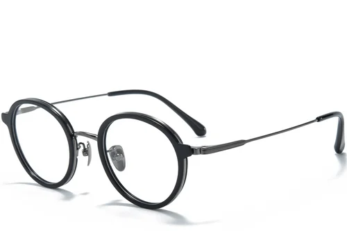 Lunettes ovales en titane noir #BS0218-0213