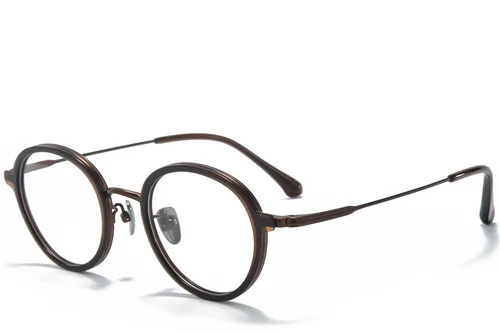 Lunettes ovales en titane brun #BS0218-0215