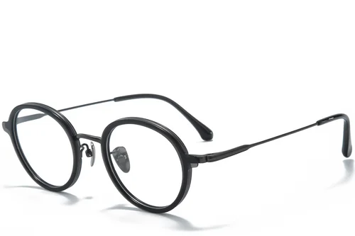 Lunettes ovales en titane noir #BS0218-0216