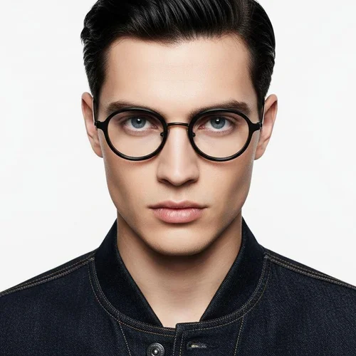 Lunettes ovales en titane noir #BS0218-0216