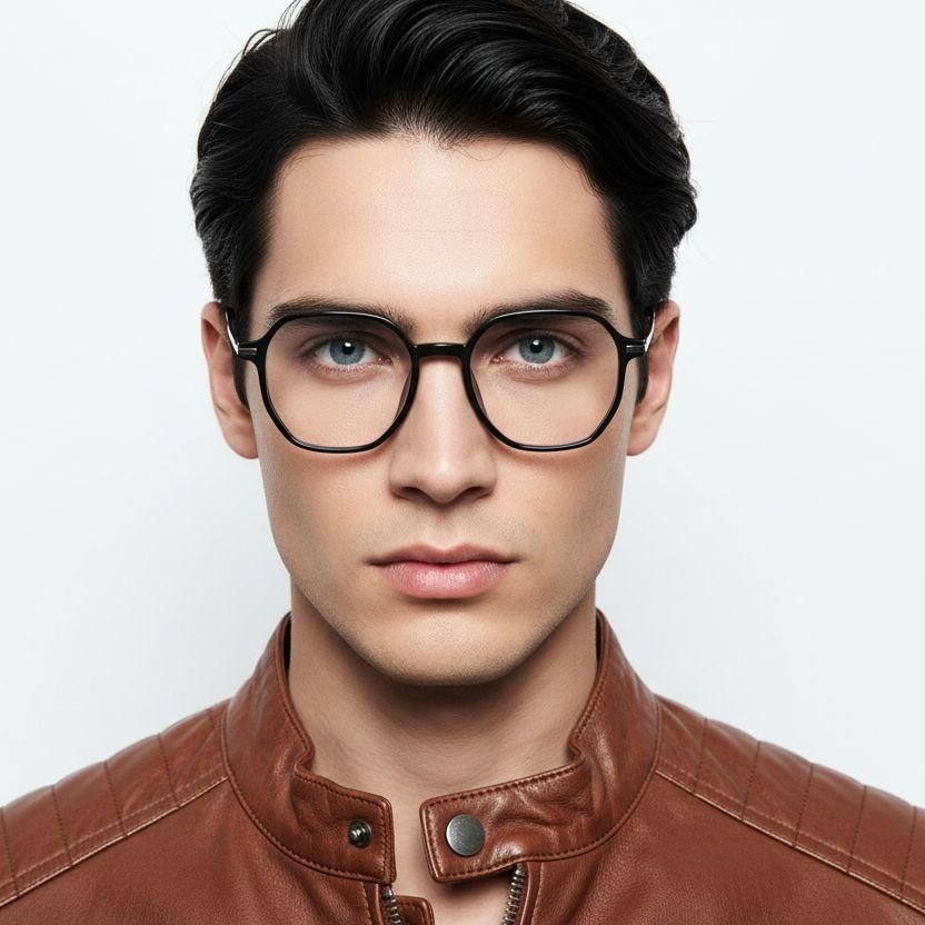 Gafas geométricas de titanio negro #BS0218-0236
