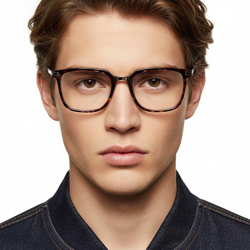 Rectangular Tortoiseshell Titanium Glasses #BS0218-0256