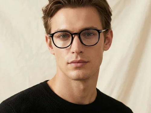 Lunettes ovales en titane noir #BS0218-0257