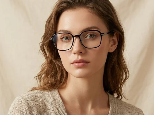 Lunettes rectangulaires en titane noir #BS0218-0306