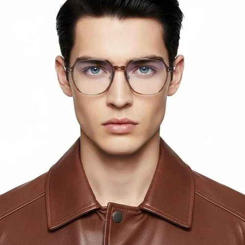 Lunettes rectangulaires en titane brun #BS0218-0354