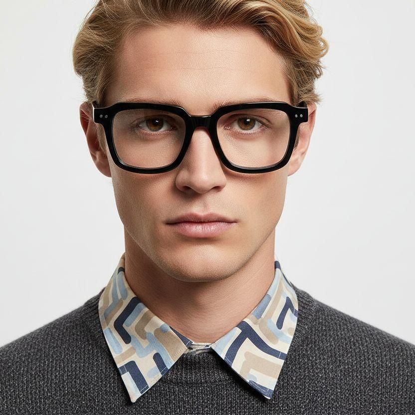 Rectangular Black Acetate Glasses #BS0218-0362