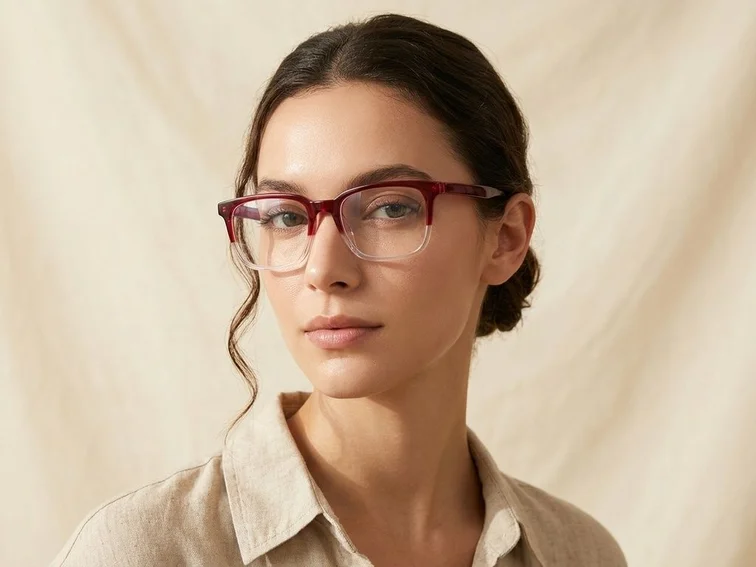 Rectangular Red Acetate Glasses #BS0218-0458