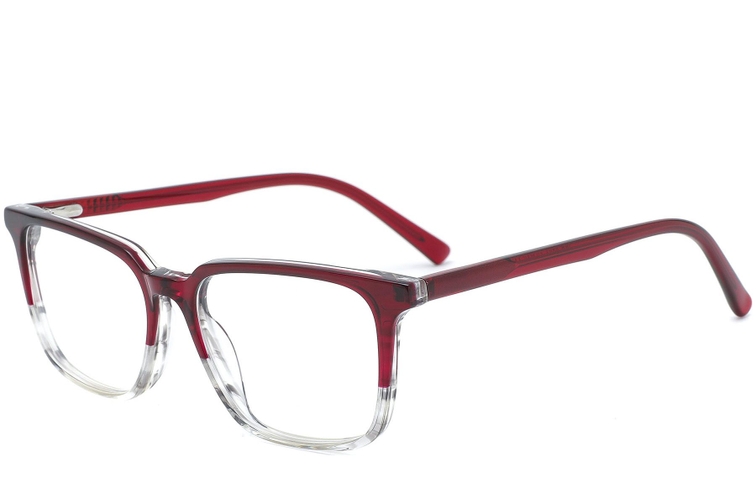 Rectangular Red Acetate Glasses #BS0218-0458