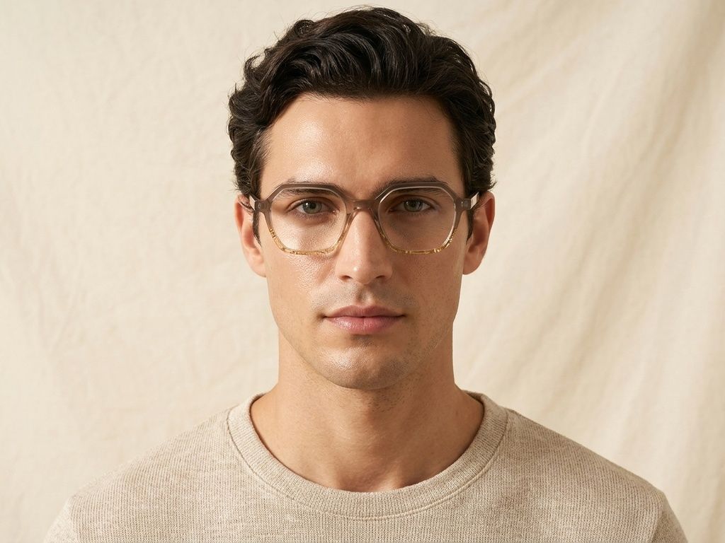 Occhiali in acetato marrone con motivo geometrico #BS0218-0475