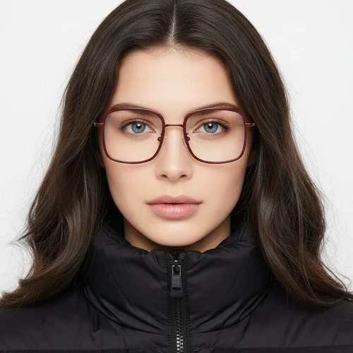 Lunettes rectangulaires en métal rouge #BS0406-0011