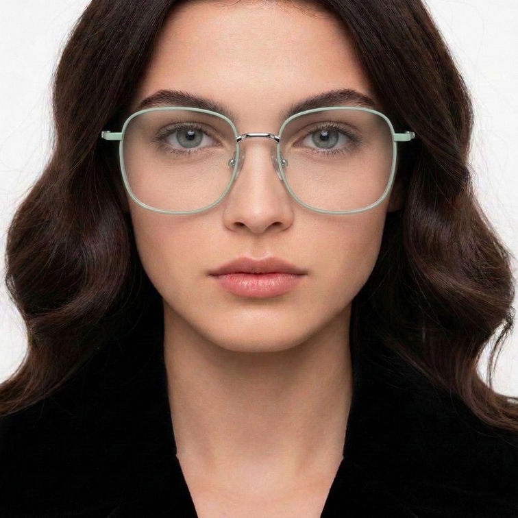 Rectangular Green Metal Glasses #BS0406-0034