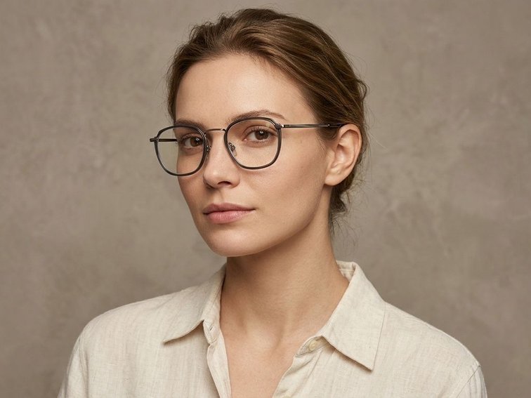 Gafas rectangulares de metal negro #BS0406-0048