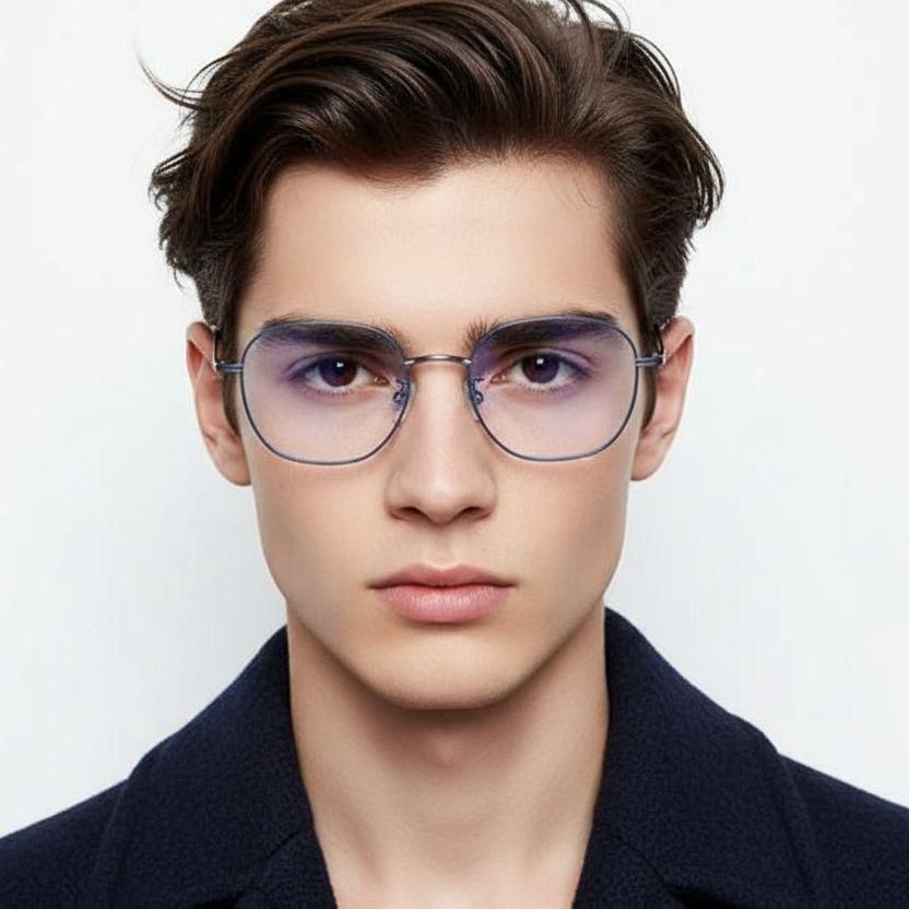 Lunettes ovales en métal bleu #BS0406-0078