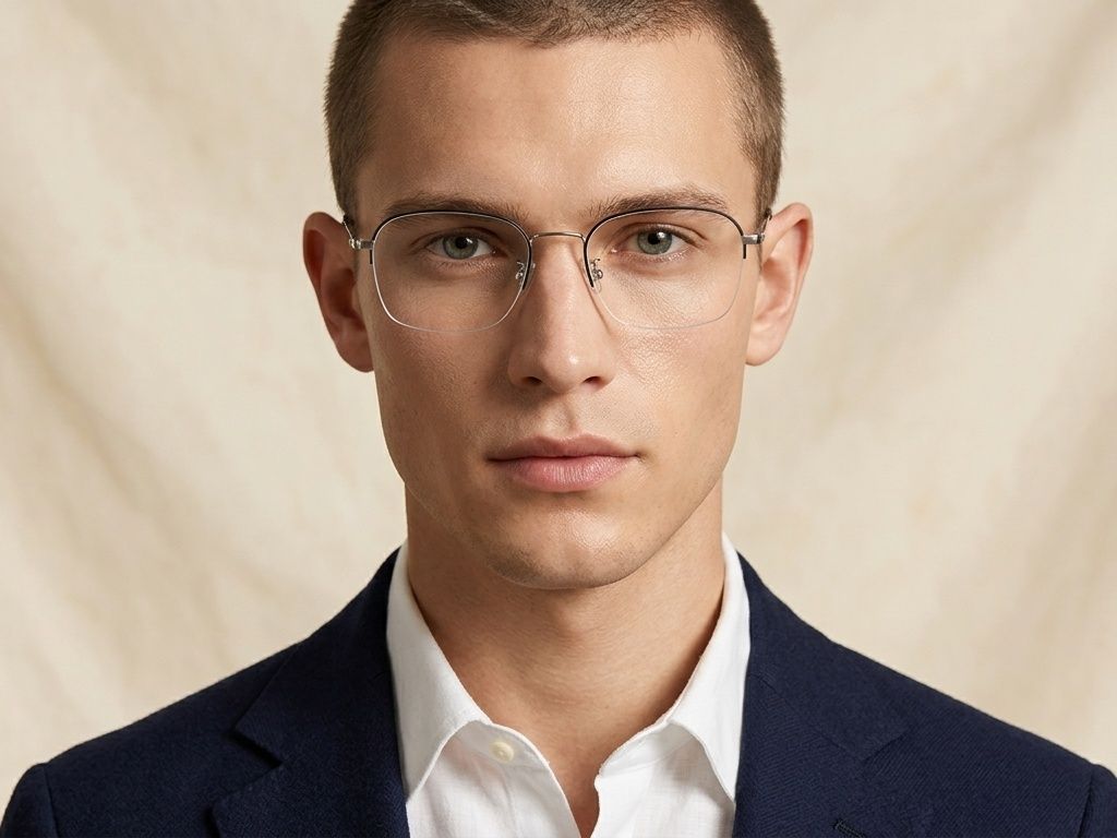 Semi-rimless Black Metal Glasses #BS0406-0132