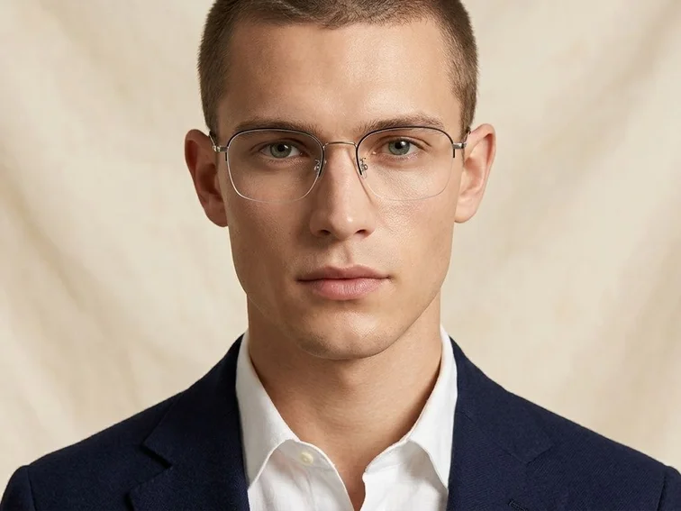 Semi-rimless Black Metal Glasses #BS0406-0132