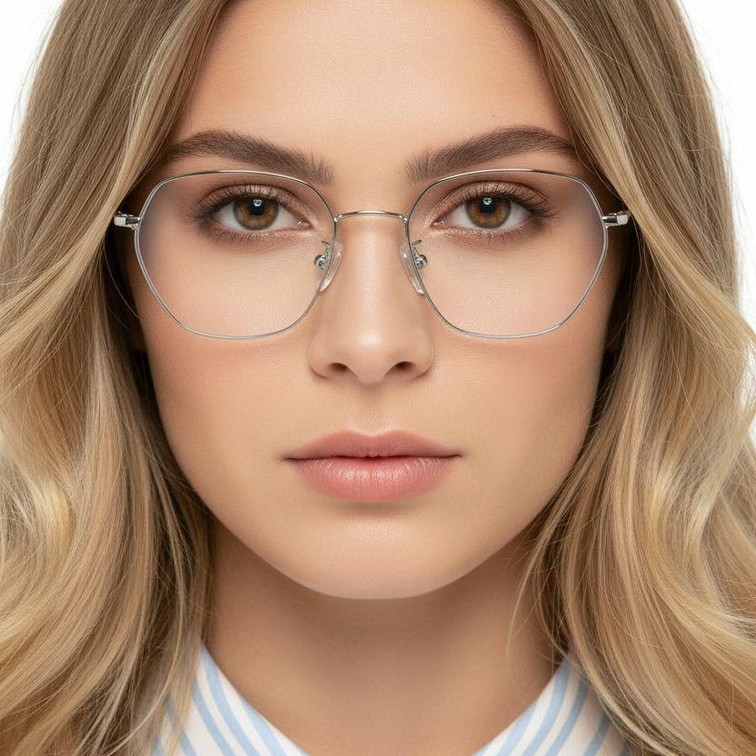Gafas geométricas de metal plateado #BS0406-0148