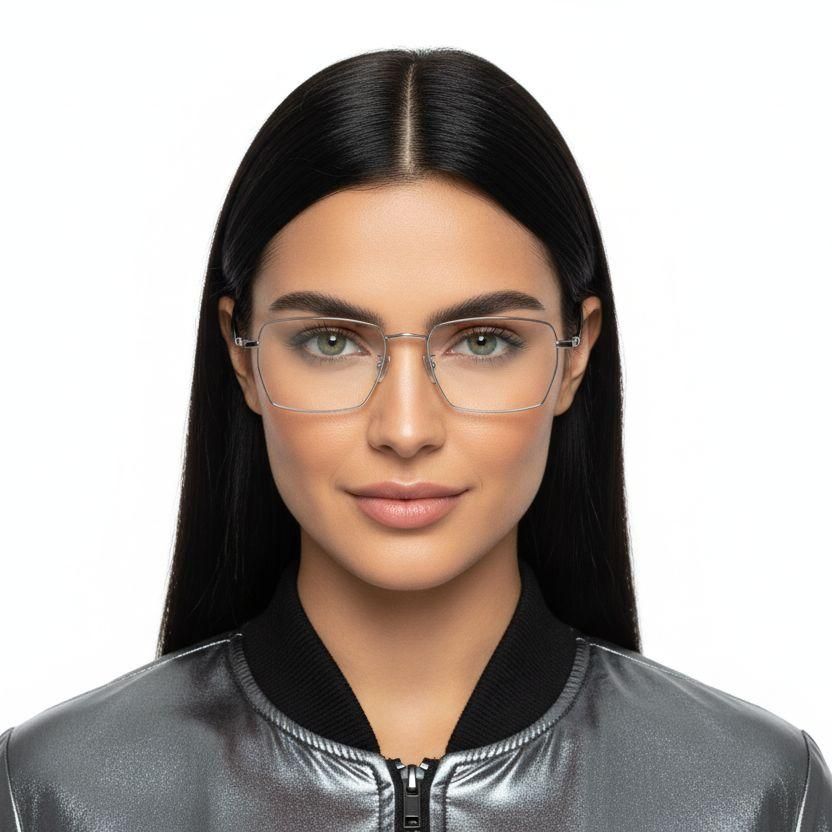 Gafas rectangulares de titanio plateado #BS0406-0189