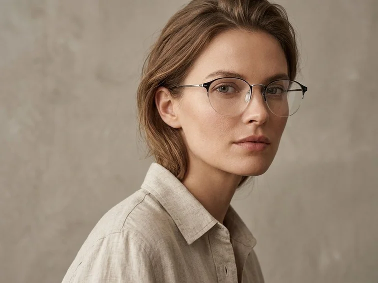 Semi-rimless Silver Metal Glasses #BS0406-0251