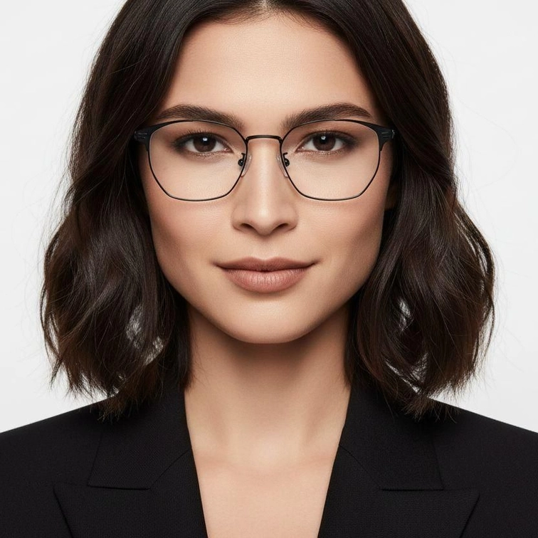 Semi-rimless Black Metal Glasses #BS0406-0252