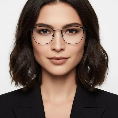 Lunettes de soleil demi-cerclées en métal noir #BS0406-0252