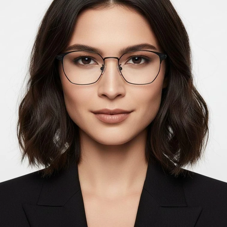 Semi-rimless Black Metal Glasses #BS0406-0252