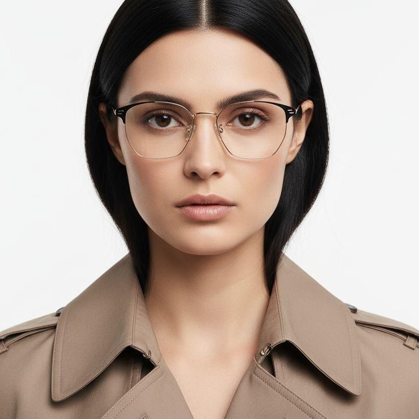 Halfrandloze gouden metalen bril #BS0406-0253