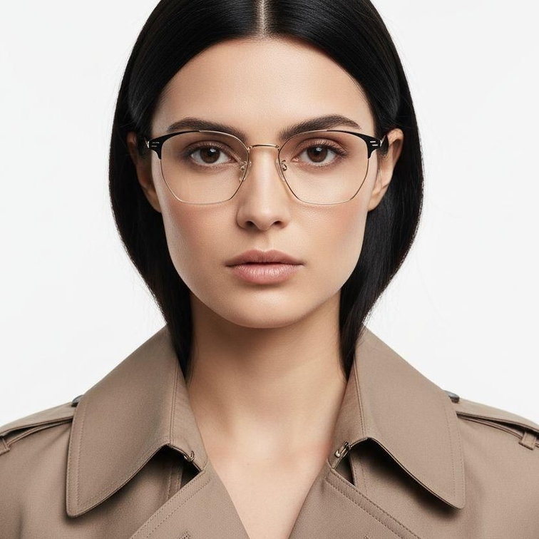 Semi-rimless Golden Metal Glasses #BS0406-0253