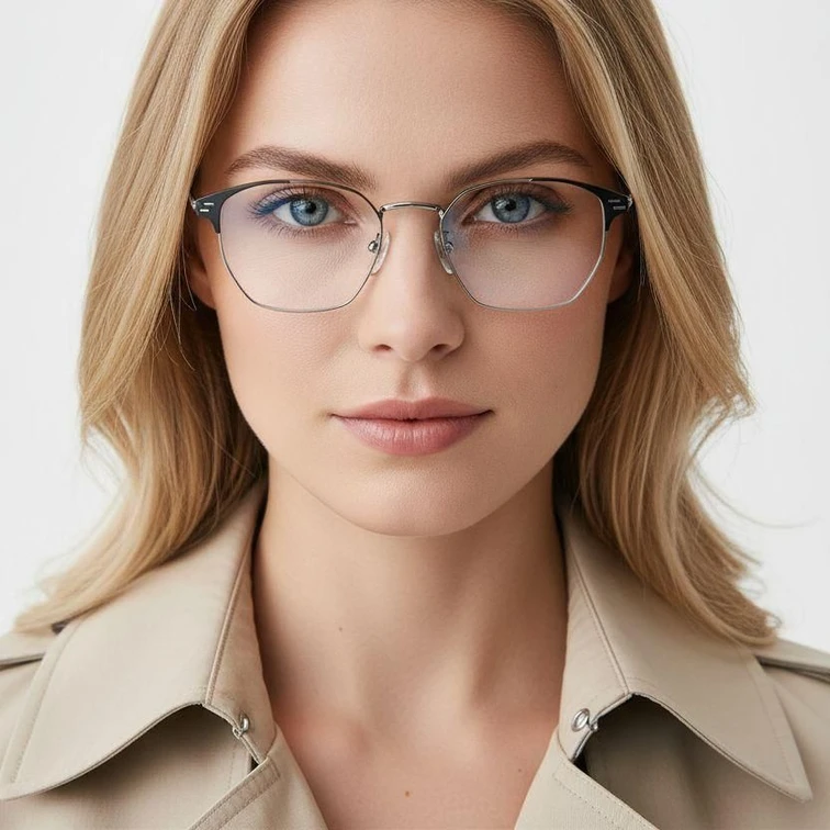 Lunettes en métal gris semi-cerclées #BS0406-0254