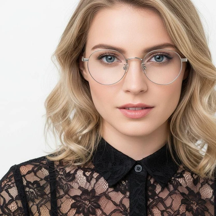 Gafas ovaladas de metal plateado #BS0406-0261