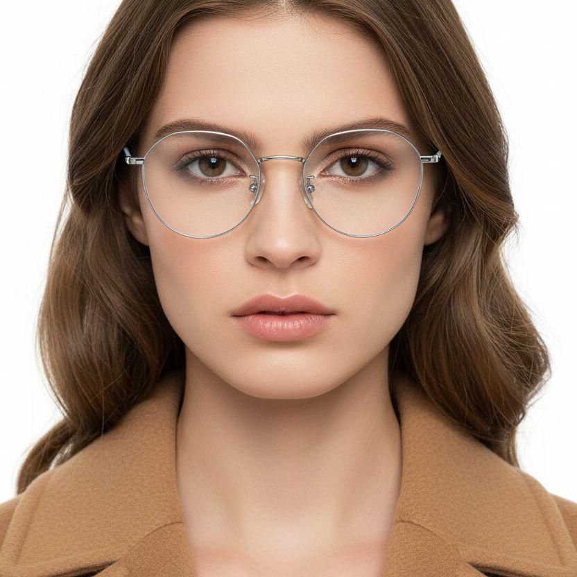 Gafas ovaladas de titanio plateado #BS0406-0324