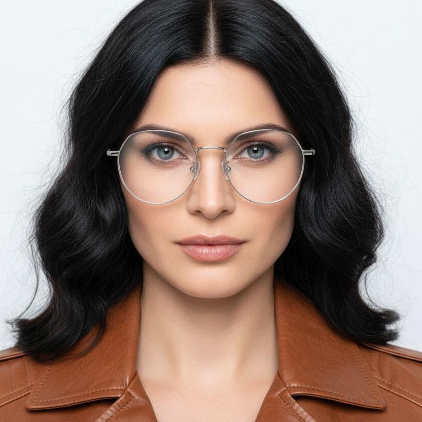 Lunettes géométriques en titane argenté #BS0406-0336