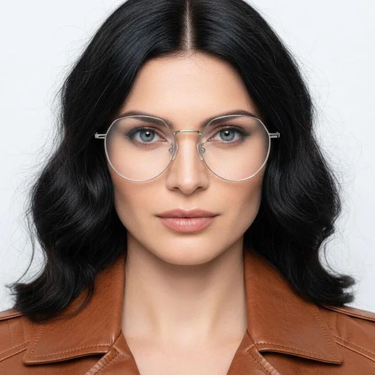 Lunettes géométriques en titane argenté #BS0406-0336