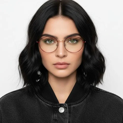 Lunettes ovales en titane rouge #BS0406-0361