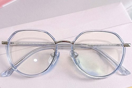 Lunettes ovales en métal bleu #BS0406-0406