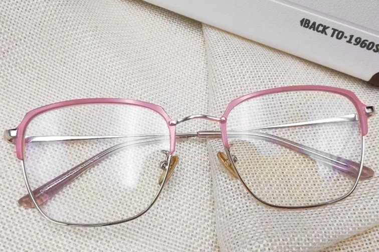 Rectangular Pink Metal Glasses #BS0406-0443