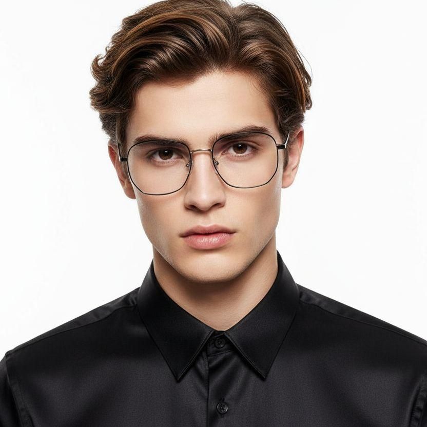 Gafas geométricas de metal plateado #BS0406-0450