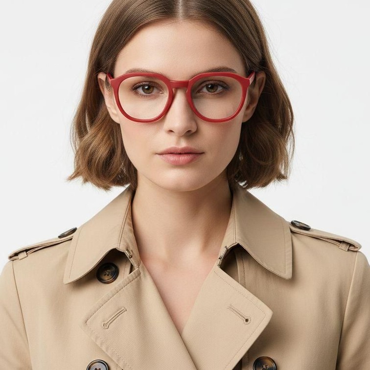 Oval Red Acetate Glasses #BS0420-0084