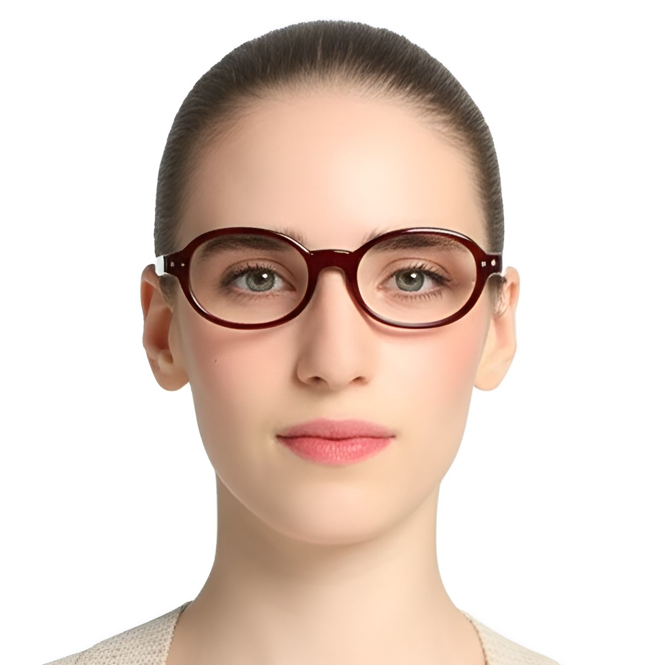 Oval Red Acetate Glasses #BS0420-0110