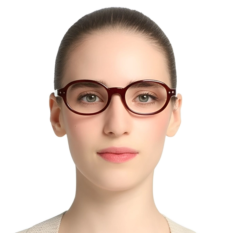 Oval Red Acetate Glasses #BS0420-0110