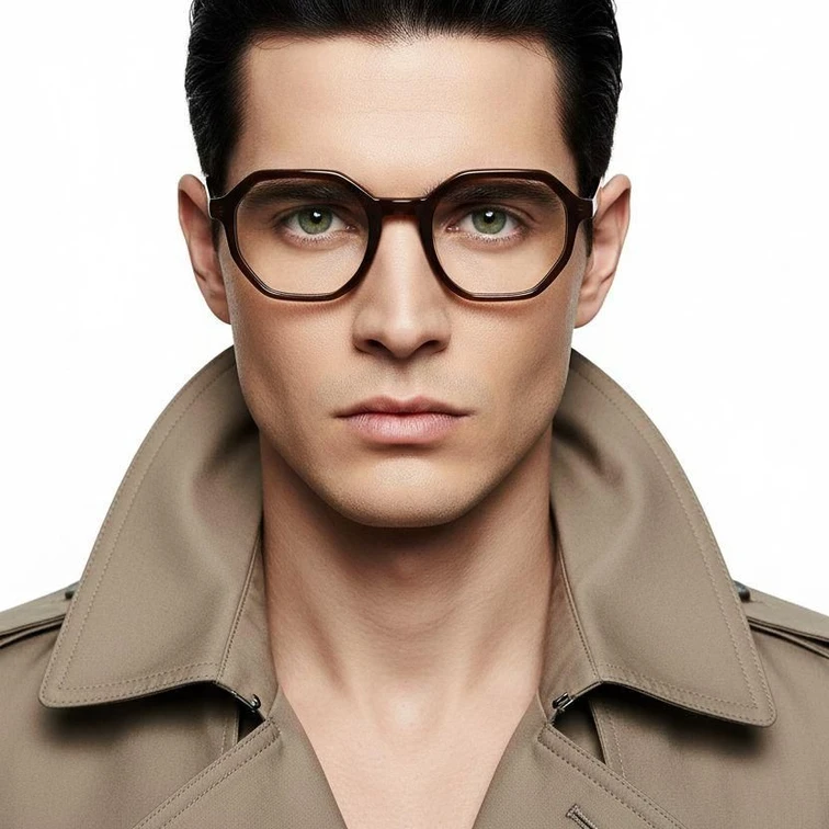 Occhiali in acetato marrone con motivo geometrico #BS0420-0122