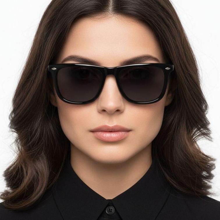 Rechteckige Sonnenbrille aus schwarzem Acetat #BS0420-0132