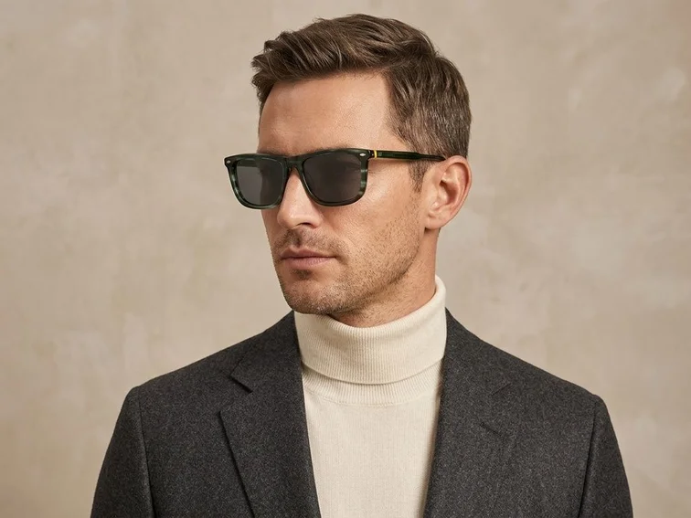 Rectangular Green Acetate Sunglasses #BS0420-0134