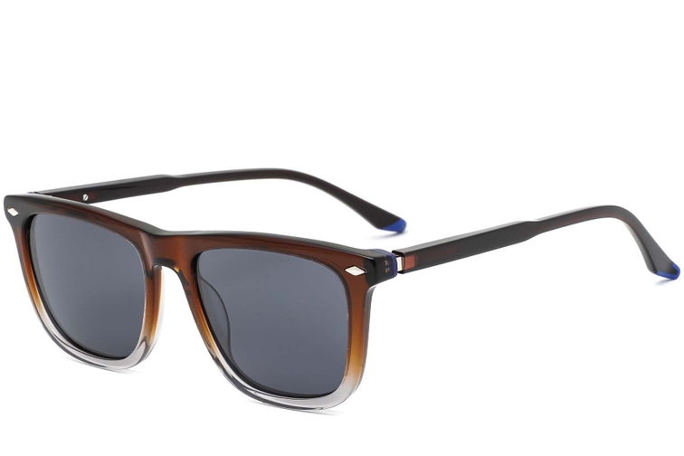 Lunettes de soleil rectangulaires en acétate marron #BS0420-0136