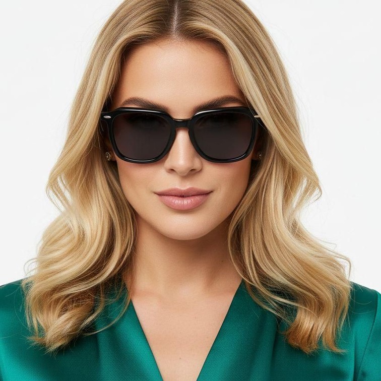 Rechteckige Sonnenbrille aus schwarzem Acetat #BS0420-0142